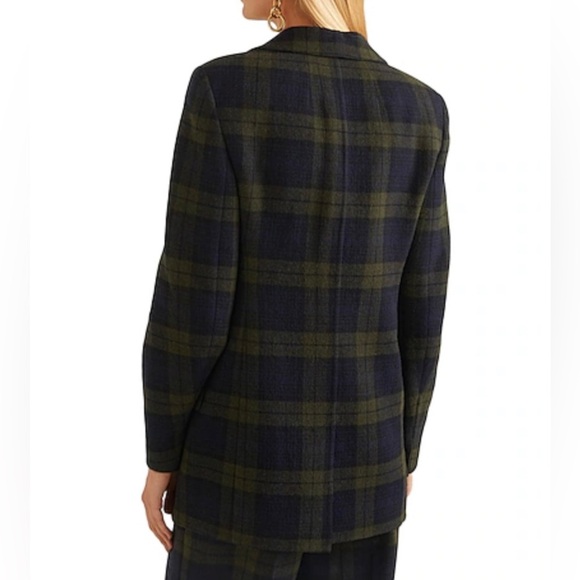 AKRIS Jacket Women’s 2 Blazer Military Green Checked Structured Wool Plaid - Picture 3 of 11
